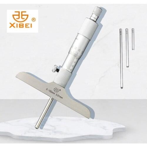 0-25mm 0-50mm 0-100mm 0-150mm Xibei brand Depth Micrometer 0.01mm depth micrometer gauge with rods depth caliper measuring tools