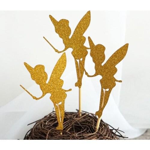 10/20pcs Flower Fairy Cake Inserted Card Angel Fairy Cake Topper Glitter Paper Pick Party Favor Cake Decor for Wedding Birthday
