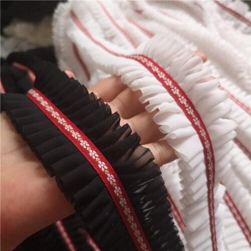 3yards/lot Black and white ribbon lace chiffon pleated lace doll skirt hem lace accessories