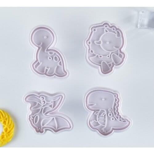 4Pcs/Set Dinosaur Plastic Decorative Biscuit Mold DIY Kitchen Cake Decorating Tools Cookie Cutter Stamp Fondant Embosser Die