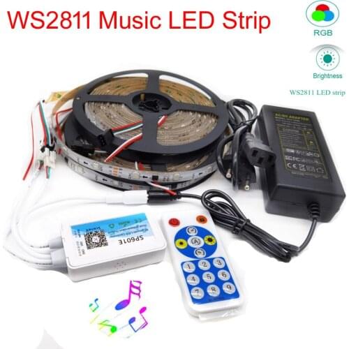 5M 10M SP601E Bluetooth RF Music Control Dream Color 12V WS2811 30LED/M RGB Dream full color LED Strip with 12V LED POWER