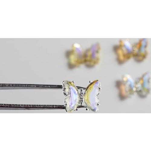 5Pcs Crystal Butterfly Alloy Nail Art Decorations Aurora Holographic 3D Butterflies Rhinestones Jewelry DIY Manicure Accessorie