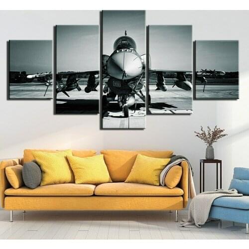 Vintage Fighter Runway 5 Pcs Modern Home Wall Decor Canvas Picture Art HD Print Painting On Canvas for Living Room No Framed