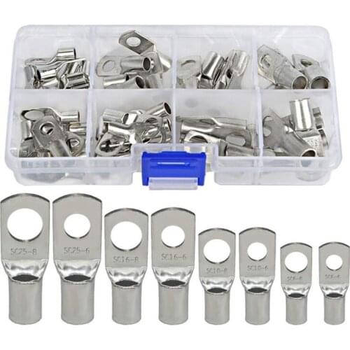 60PCS SC Series Heavy Duty Wire Lugs, Bare Tinned Copper Ring Terminals Eyelets Connectors Bare Cable Battery Kit