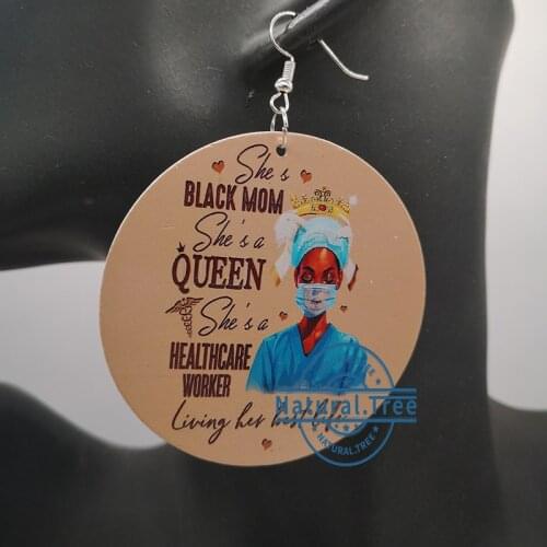 Free Shipping!Black Mom Is Queen Wooden Hoop Earrings
