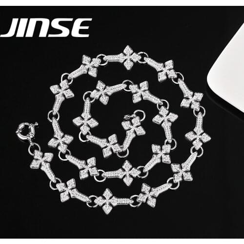 JINSE Mens Hip Hop AAA+ Zircon Bling Necklace For Men Women Silver Color Fashion Jewelry Chain Necklace Gifts