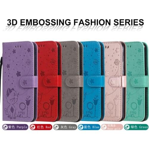 Embossing Cell Phone Covers For Huawei P Smart PU Leather Flip Wallet Cover Coques Case para Enjoy 7S Honor 9 Lite 8 9S Plus 8E