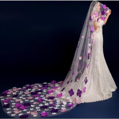 Colorful Lower Veil Wedding Tailing Veil Wedding Accessories 1.5/2/3M Bridal Romantic 1 Layer Lace Without Comb