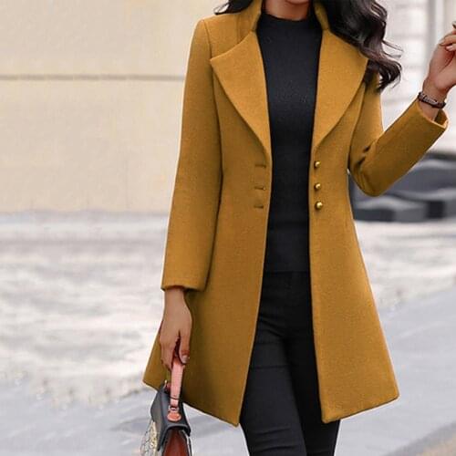 European and American hot winter long womens coat single breasted slim Lapel coat fall clothes for women