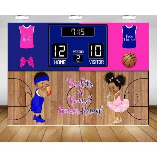 Buckets or Bows Gender Reveal Backdrop Sport Basketball Newborn Baby Shower Photo Background Pink Bows Free Throws Photocall