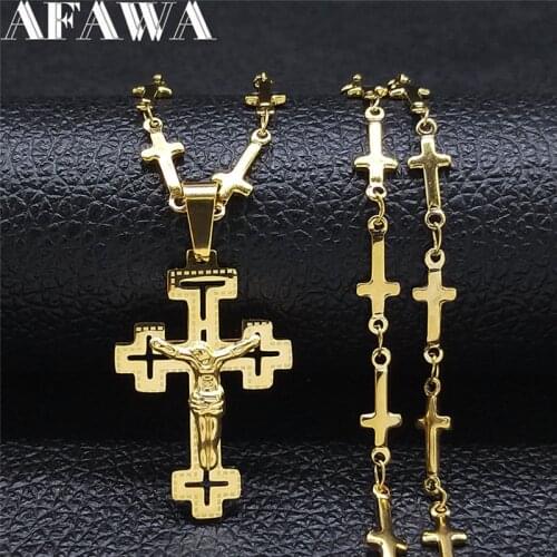 Christian Cross Stainless Steel Jesu Necklace for Women/Men Gold Color Small Chain Necklaces Jewery croix chretienne NXS02