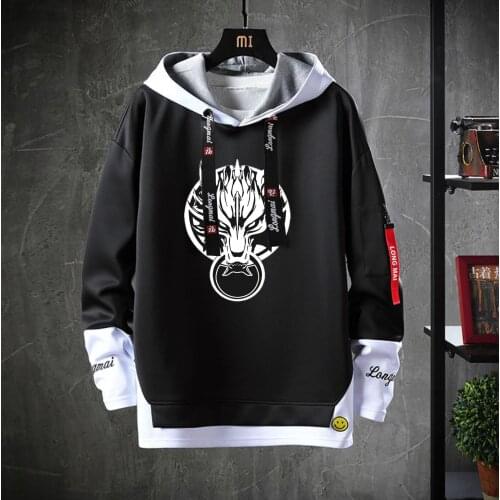 Game anime Final Fantasy Hooded Unisex Fake Two-Piece Hoodies Sweatshirt Casual jacket Teenagers Costume cartoon coat