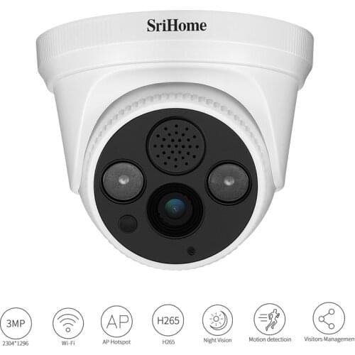 SriHome SH030 HD 3MP 1296P IP Camera H.265 ONVIF Wifi Camera AP Hotspot 3X Digital Zoom Motion Detection Alarm Security CCTV Cam