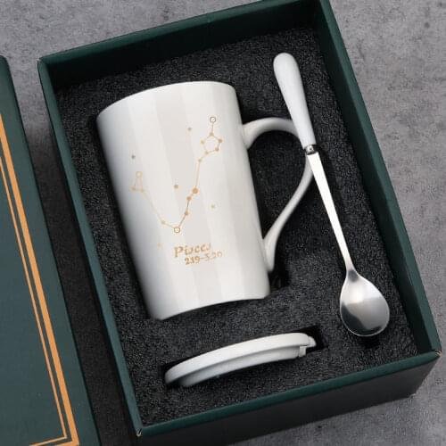 Originality Constellation Ceramic Mug Dark Green Bone China Lemon Cup Household Coffee Cup Gift Box Lovers Cup Office Mug