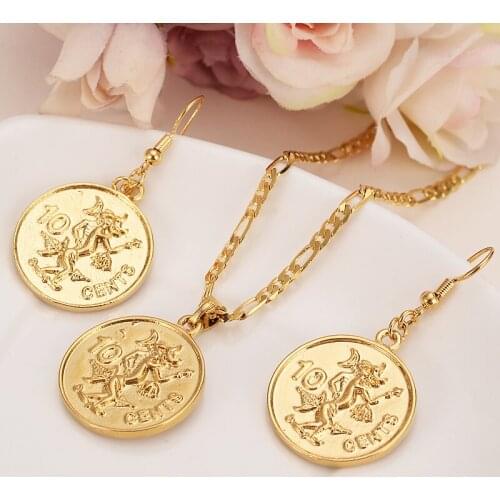 Gold jewelry set chain women Nigerian wedding British Solomon Islands Ten Cents Coin Sea Spirit Ngoreru Elizabeth gift girl