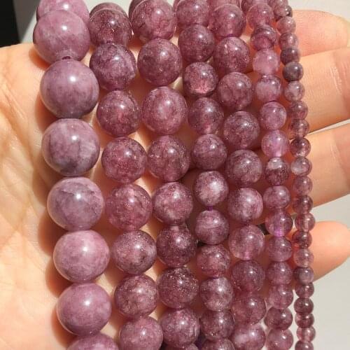 Natural Stone Lepidolite Crystal Round Loose Spacer Beads Chalcedony For Diy Jewelry Making Bracelet Necklace 4/6/8/10mm 15Inch