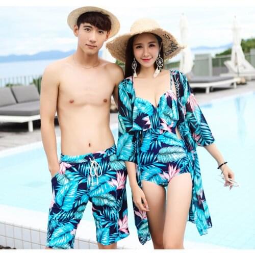 1pc2pcs Set Swimsuit Women Swimming Trunks Men Couple Swimwear Summer Vacation Suit Girls Belly Covered Slim Men Swimming Shorts