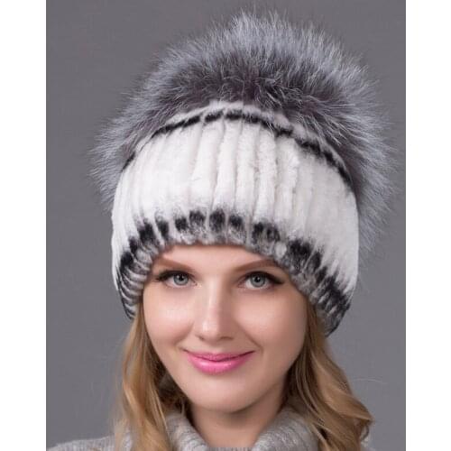 Top Selling Rex Rabbit Hair Knitted Female Fur Hat Fashion Fox Fur Warm Thickened Autumn Winter Womens Knitted Windbreak Caps