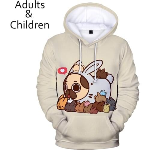 Cute Pug 3D Hoodies Men Women Sweatshirts Casual Kids Hoodie pullovers Print 3D Pug Hooded Spring boys girls yellow/white Tops