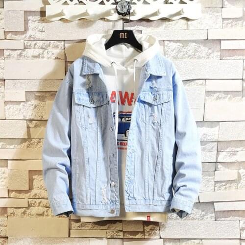 HCXY2019 autumn hole hole denim outside D sets of mens Korean version of the trend handsome Harajuku wind jacket men