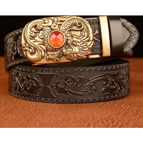 Factory Outlet Fashion Style Genuine Leather Male Belt Gemstone Designer Bcukle Tang Grass Pattern Cowskin Belt Men Waistband