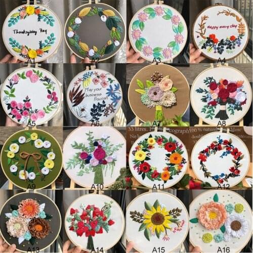 Flower Pattern DIY Handmade Full Range Of Embroidery Starter Kit With Pattern Cross Stitch Kit With Embroidery Hoop