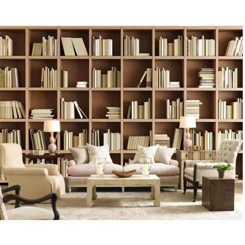 European home decor mural wallpaper non-woven material living room bookshelf book shelf image library mural wallpaper