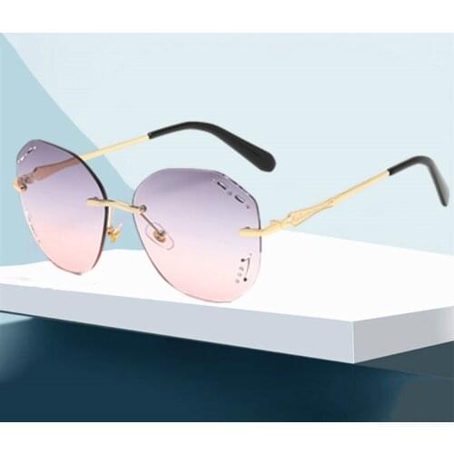 New ladies frameless sunglasses new ladies frameless sunglasses metal temple glasses UV protection ladies glasses