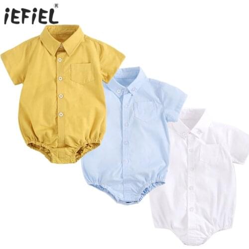 Toddler Romper Fashion Summer Cotton Newborn Baby Boys Clothes Short Sleeves Bodysuit Solid Color Infant Jumpsuit Baby Clothing