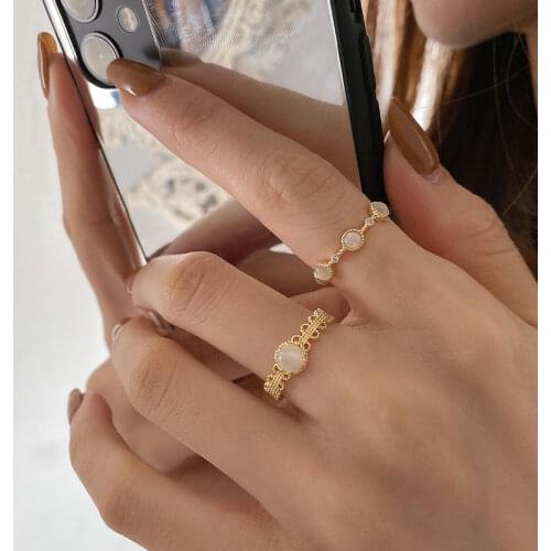 Orgin Summer Temperament Circle Opals Open Ring for Women Exquisite Metal Adjustable Wedding Jewelry Accessories Dropship