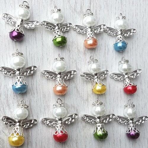 Guardian Angel Charms Talisman Lucky Mixed Color Pearl Ball Crystal Bead Pendant Vintage Jewelry For Bracelet Craft Gift Bijoux