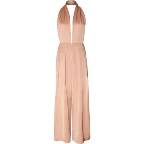 Pink Popular Women Halter Sleeveless Jumpsuit Elegant Lady Jumpsuit Sexy for Banquet