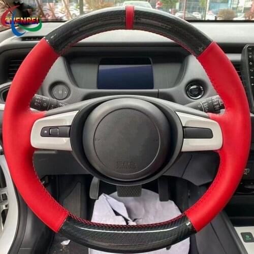 DIY Anti-Slip Black PU Carbon Fiber red Leather Car Steering Wheel Cover For Honda Fit 2020 Jazz 2020 Car Interior Accessories