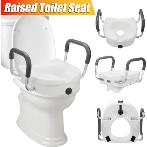 Removable Raised Toilet Seat With Arms Handles Padded Disability Aid Toilet Seat Elderly Pregnant Heightening Toilet Supports