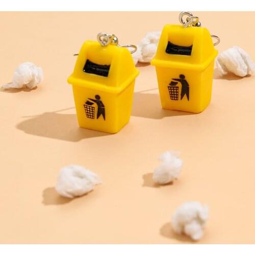 Stillgirl Funny Yellow Trashcan Pendant Earrings for Women Kpop Cute Grunge Tools Couple Korean Y2k Fashion Jewelry Gifts Arete