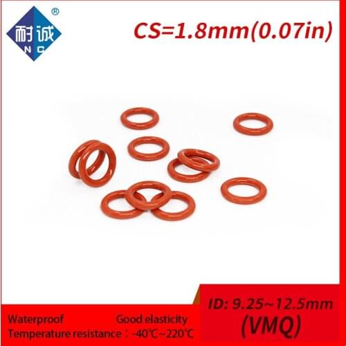 5PCS/lot Silicone rubber oring Red VMQ CS 1.8mm ID9.25/9.5/10/10.6/11.2/11.8/12.5mm Gasket Silicone Oring waterproof Silica gel