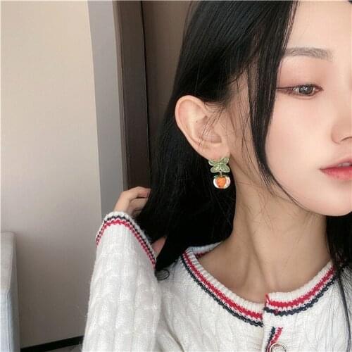 Glass Persimmon Drops Glaze Flower Earrings New Vintage High Imitation Geometric Stud Earrings Women Jewelry Gifts For Birthday
