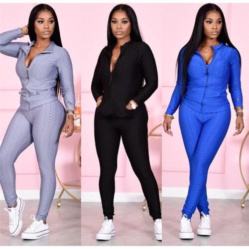 Imcute Autumn Winter Vintage Womens Set Solid Jacket Jogger Pants Suits Tracksuit Matching Two Piece Sets Fitness Casual Outfit
