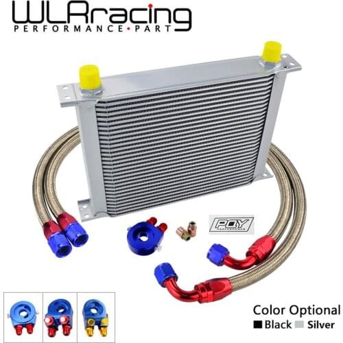 AN10 Universal 30 Rows Transmission Oil Cooler Kit + Oil Filter Sandwich Adapter + Staingless Steel Braided AN10 Fuel Hose