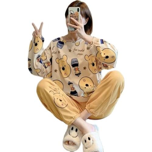 Disney Winter Women Winnie the Pooh Pajamas Set Autumn Sleepwear Long-sleeve Pants Nightgwear Loose Leisure Loose Homewear Lady