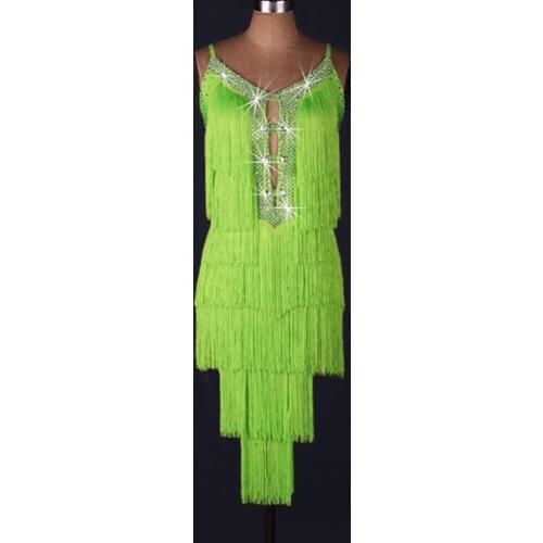 2018 Sex Adult Lady Latin Dance Dress Royal Organza Rhinestone Tassel Lulu Dance Dress Robe Danse Latine Tango Samba Woman