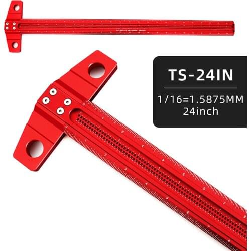 10-24 Inch High-precision Scale Ruler T-Type Hole Ruler Woodworking Scribing Mark Line Gauge Measuring Tool Carpenter Scribe