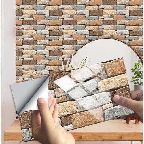 10pcs/Set Rectangle Flat Rock Texture Tiles Wall Sticker Kitchen Bathroom Washbasin Tables Home Decor Peel $ Stick Art Wallpaper
