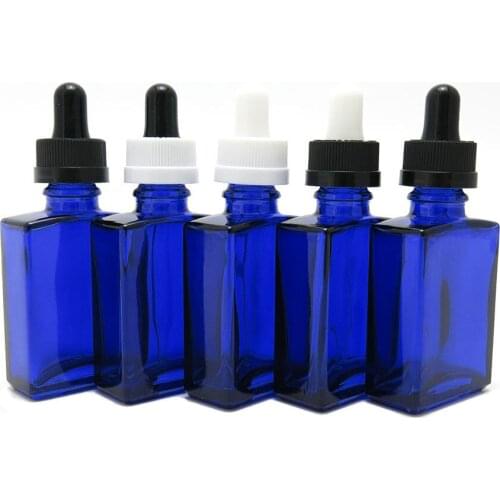10pcs/lot 30ml Blue Glass Square Dropper Bottle 1oz Essential Oil Serum e Liquid Cosmetic Bottle with Plastic Dropper