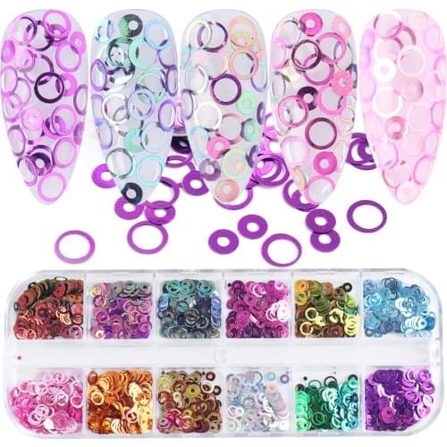 12 Grids Hollow Circle Nail Art Glitter Sequins Chameleon Holographic Flakes Mix 3D Round Slice Paillette Nails Accessories LABQ