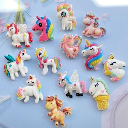 20Pcs Cute Mixed Mini Unicorn Flat Back Acrylic Cabochons Scrapbooking DIY Jewelry Craft Decoration Accessories H260