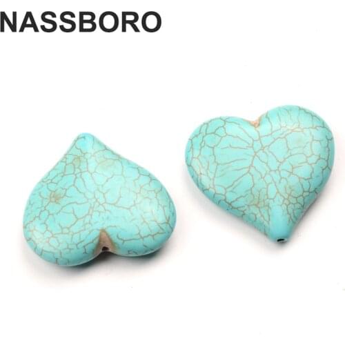 5 Pcs/lot Wholesale Heart Shape Natural Stone Beads Blue Howlite Beads for Jewelry Making Charm Diy Necklace Bracelet NASSBORO