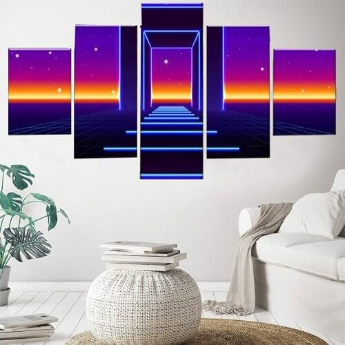 5 Pieces Wall Art Canvas Painting Animation Poster Purple Gate Home Decoration Modular Frame Pictures Modern Living Room