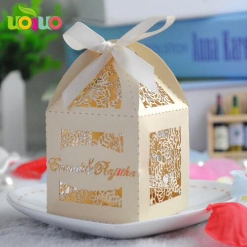 50pcs/set Romantic Wedding favors Candy Cookie Gift Boxes Wedding Party Candy Box with Ribbon Eid