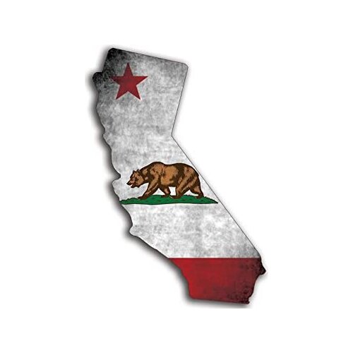 American Vinyl Vintage California Shaped Flag Sticker (ca State Bear Old Distressed)